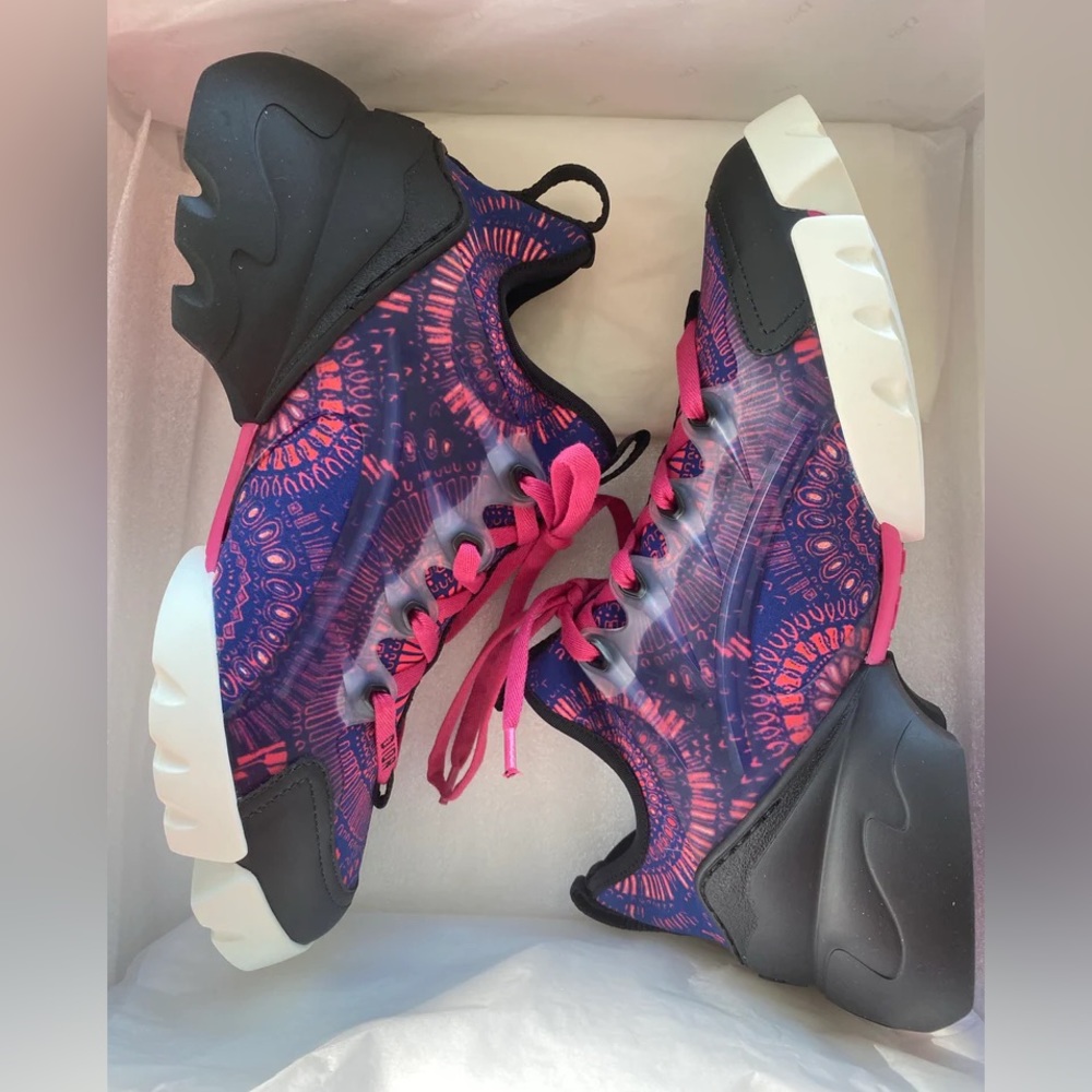 Dior D Connect Black Purple Pink Neoprene Lace Up Sneakers